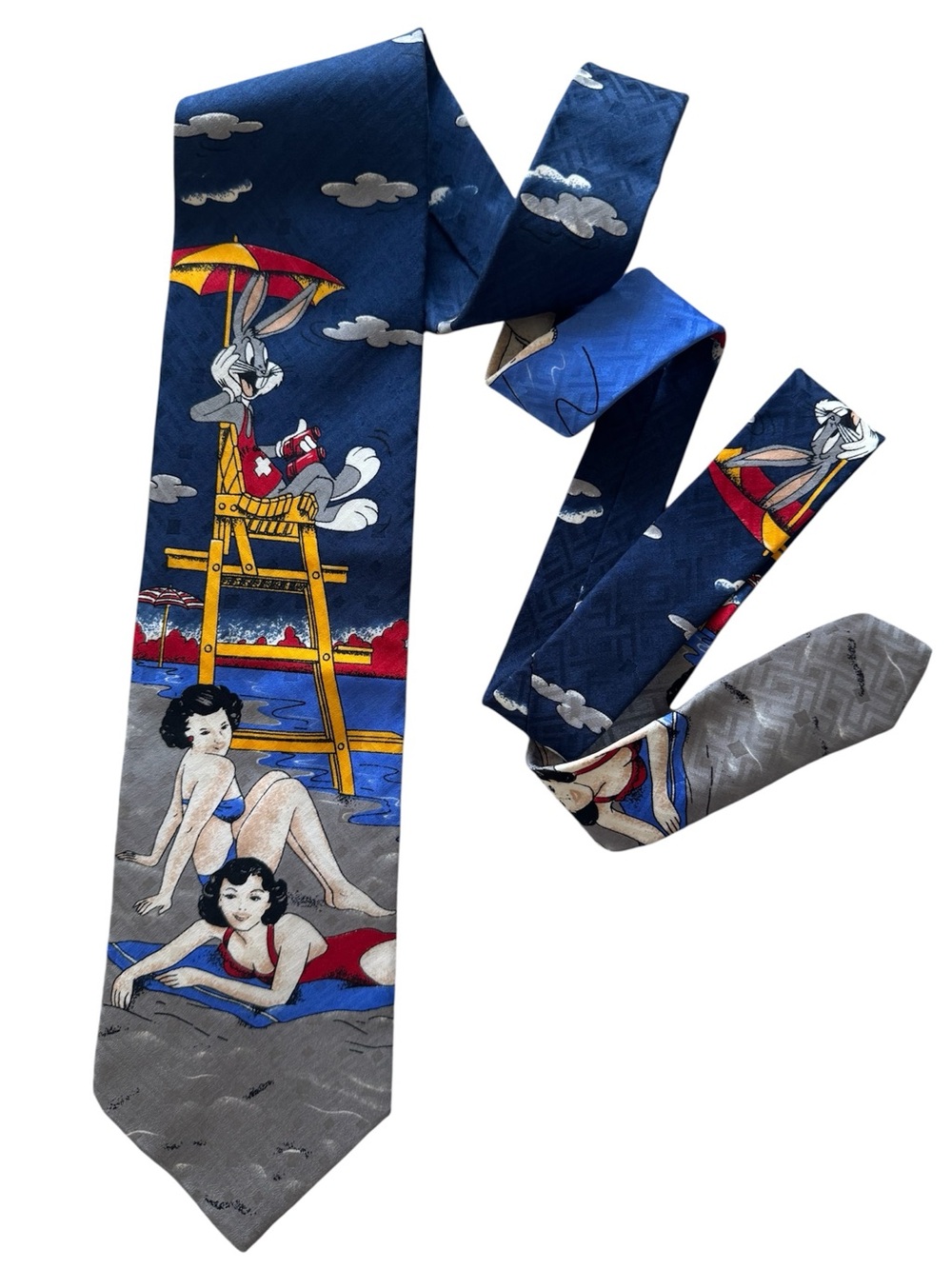 Vintage 1992 Looney Tunes Bugs Bunny Lifeguard Beach Silk Tie 56”